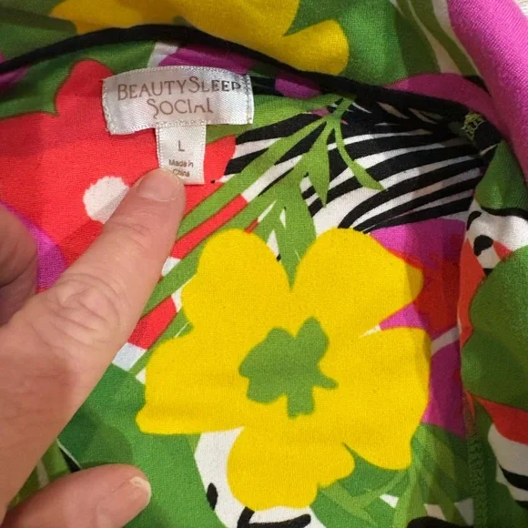 BEAUTY SLEEP SOCIAL Vibrant Floral Two-Piece sleep pajama set size L like new - Picture 2 of 7